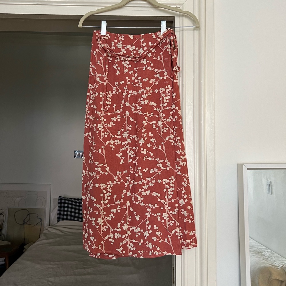 Rouje Gloria midi wrap skirt in pink floral print, size FR 36 / US 4